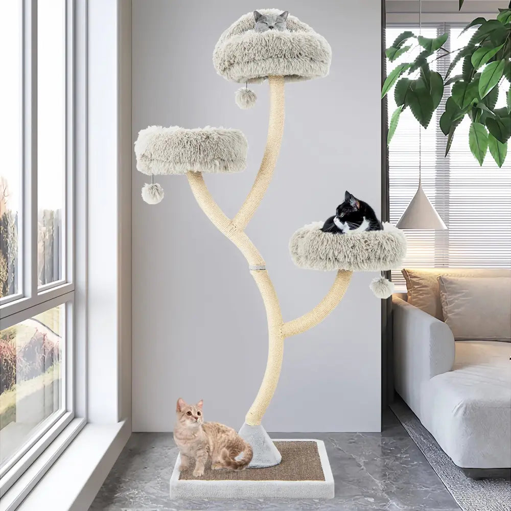 70 Inch Tall Cat Tree 4-Layer Cat Tower with 3 Perches and Dangling Balls-Gray - Gray - Cat Trees Condos & Scratchers