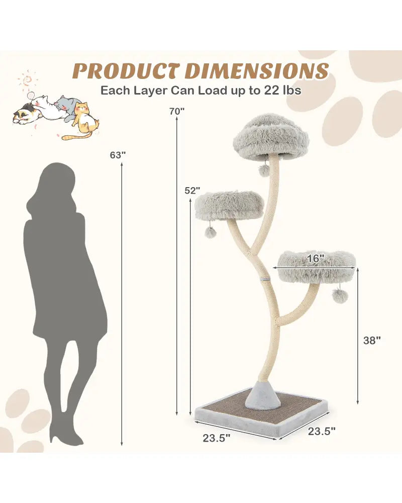 70 Inch Tall Cat Tree 4-Layer Cat Tower with 3 Perches and Dangling Balls-Gray - Gray - Cat Trees Condos & Scratchers