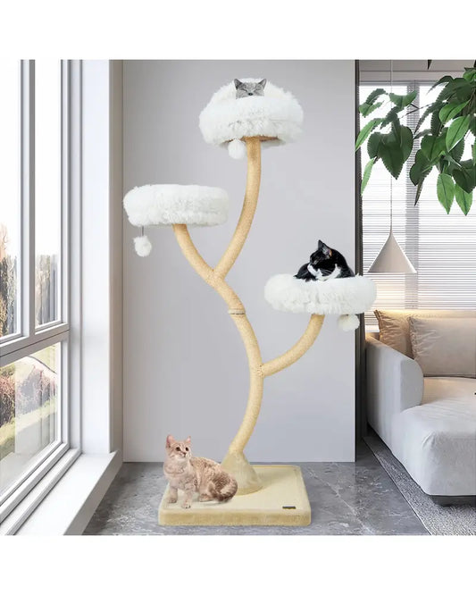70 Inch Tall Cat Tree 4-Layer Cat Tower with 3 Perches and Dangling Balls-Beige - Beige - Cat Trees Condos & Scratchers
