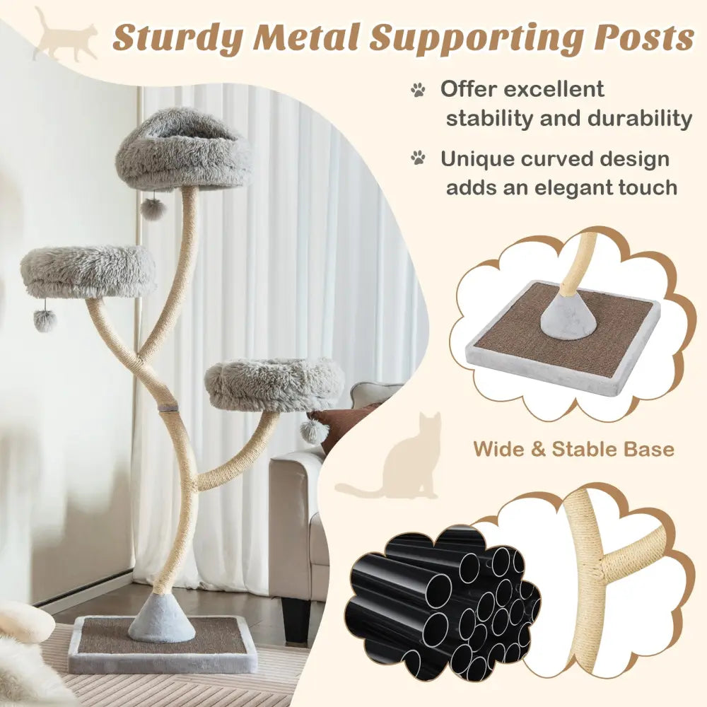 70 Inch Tall Cat Tree 4-Layer Cat Tower with 3 Perches and Dangling Balls-Gray - Gray - Cat Trees Condos & Scratchers