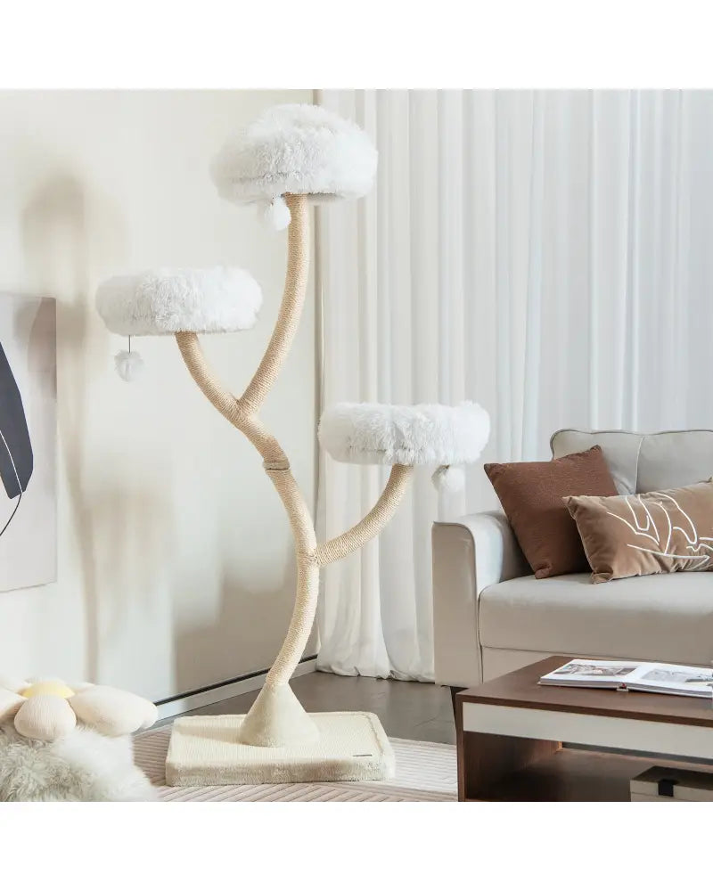 70 Inch Tall Cat Tree 4-Layer Cat Tower with 3 Perches and Dangling Balls-Beige - Beige - Cat Trees Condos & Scratchers
