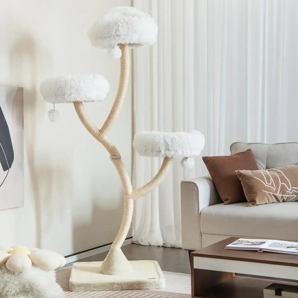 70 Inch Tall Cat Tree 4-Layer Cat Tower with 3 Perches and Dangling Balls-Beige - Beige - Cat Trees Condos & Scratchers