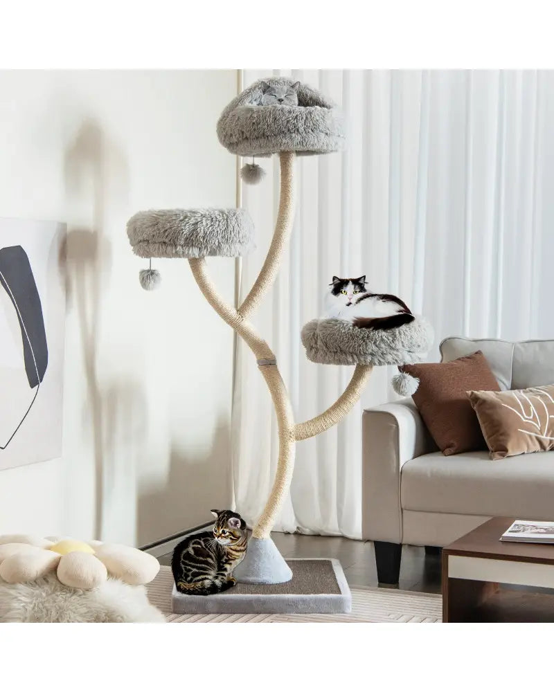 70 Inch Tall Cat Tree 4-Layer Cat Tower with 3 Perches and Dangling Balls-Gray - Gray - Cat Trees Condos & Scratchers