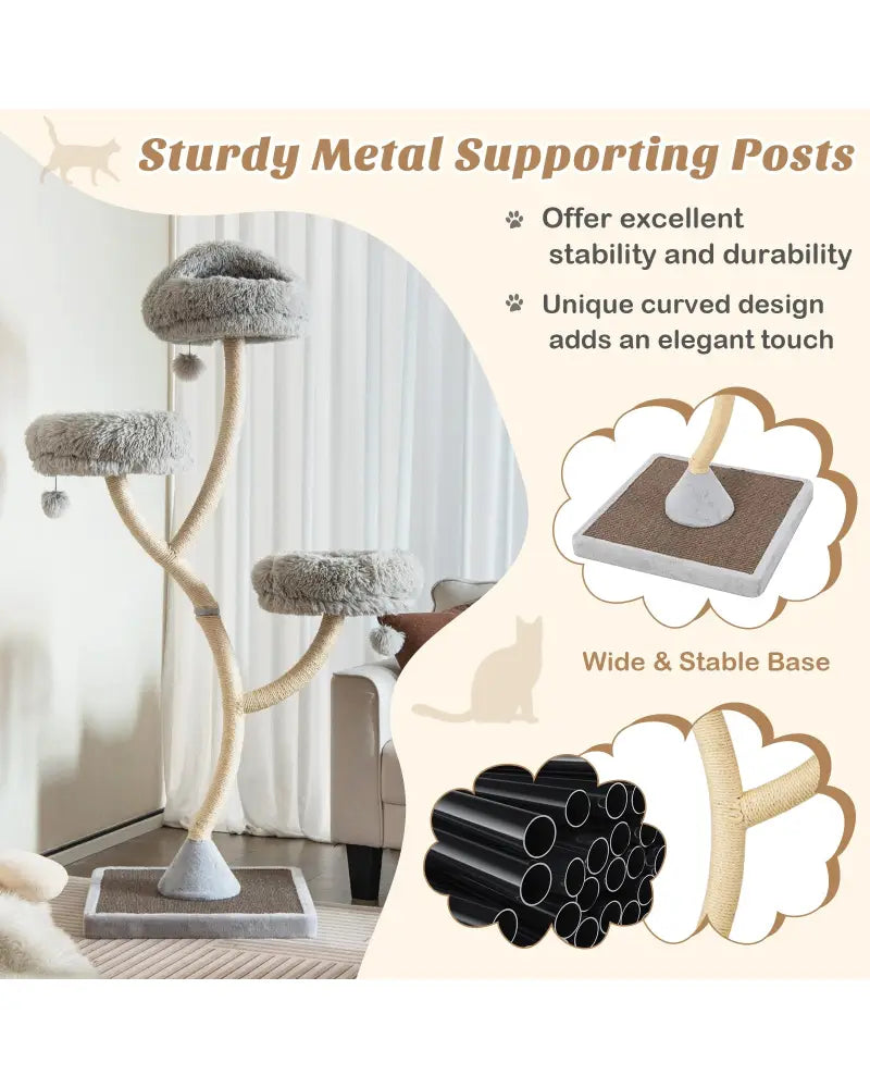 70 Inch Tall Cat Tree 4-Layer Cat Tower with 3 Perches and Dangling Balls-Gray - Gray - Cat Trees Condos & Scratchers