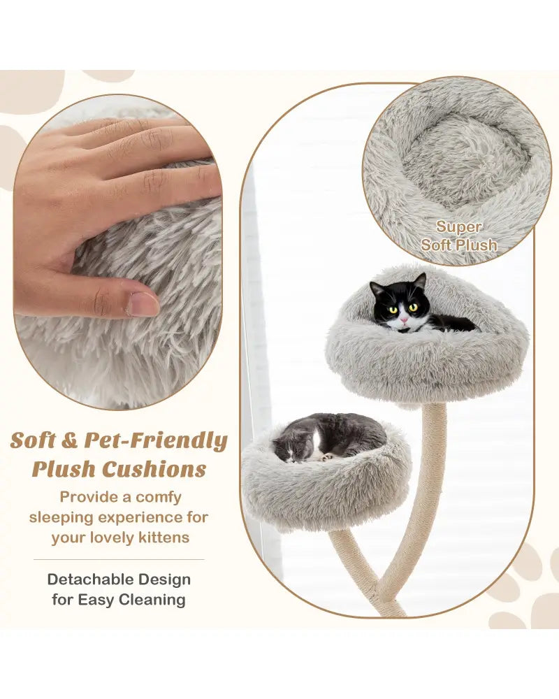 70 Inch Tall Cat Tree 4-Layer Cat Tower with 3 Perches and Dangling Balls-Gray - Gray - Cat Trees Condos & Scratchers