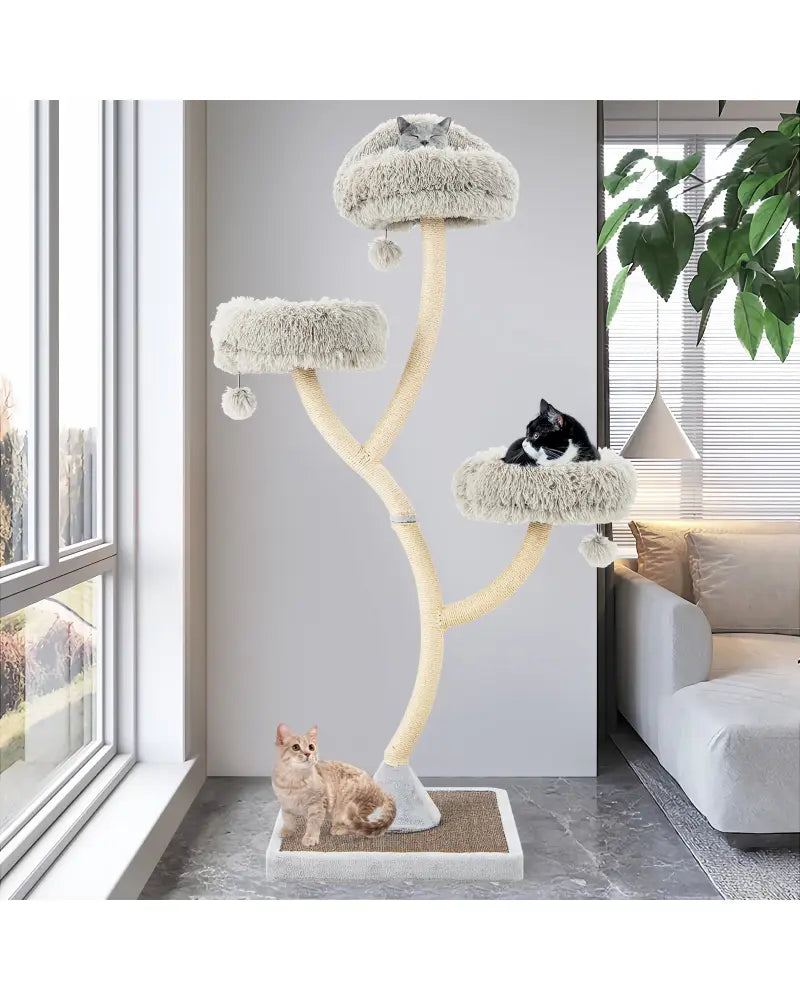 70 Inch Tall Cat Tree 4-Layer Cat Tower with 3 Perches and Dangling Balls-Gray - Gray - Cat Trees Condos & Scratchers