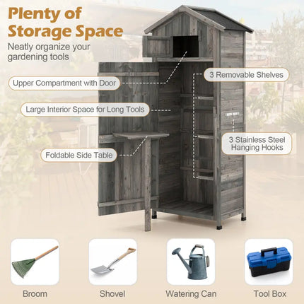 70 Inch Tall Garden Tool Storage Cabinet with Lockable Doors and Foldable Table-Grey - Gray - Sheds & Outdoor Storage