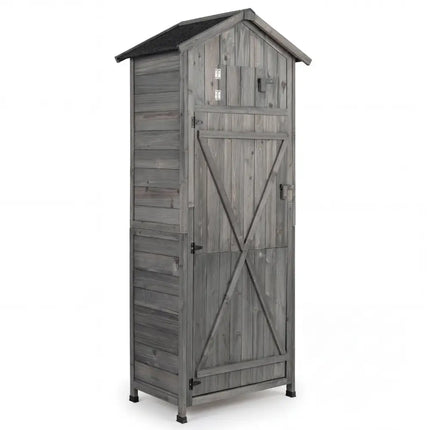 70 Inch Tall Garden Tool Storage Cabinet with Lockable Doors and Foldable Table-Grey - Gray - Sheds & Outdoor Storage
