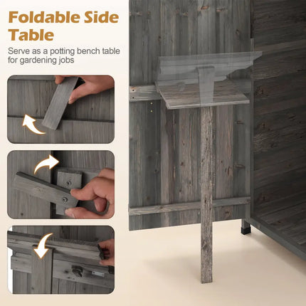 70 Inch Tall Garden Tool Storage Cabinet with Lockable Doors and Foldable Table-Grey - Gray - Sheds & Outdoor Storage