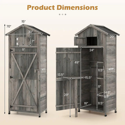70 Inch Tall Garden Tool Storage Cabinet with Lockable Doors and Foldable Table-Grey - Gray - Sheds & Outdoor Storage
