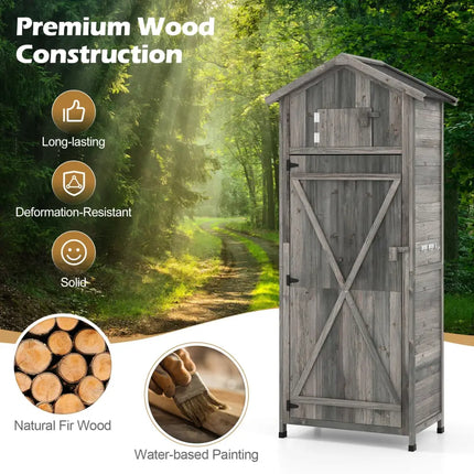 70 Inch Tall Garden Tool Storage Cabinet with Lockable Doors and Foldable Table-Grey - Gray - Sheds & Outdoor Storage