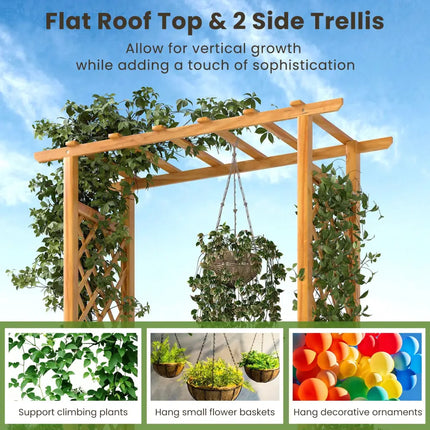 70 Inch Wooden Raised Garden Bed with Lattice Trellis-Natural - Natural - Raised Garden Beds