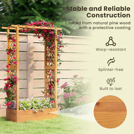 70 Inch Wooden Raised Garden Bed with Lattice Trellis-Natural - Natural - Raised Garden Beds