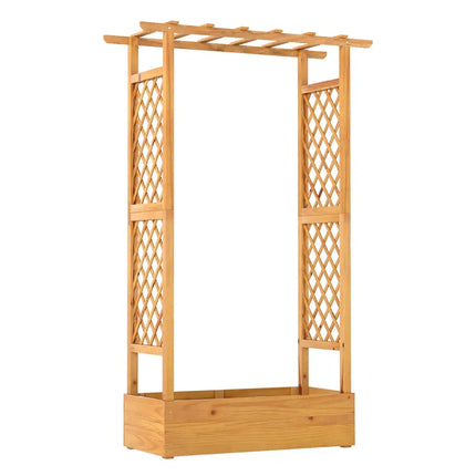 70 Inch Wooden Raised Garden Bed with Lattice Trellis-Natural - Natural - Raised Garden Beds