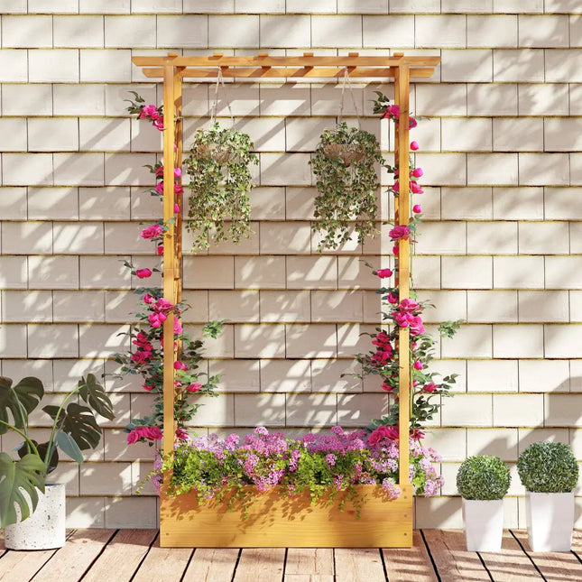 70 Inch Wooden Raised Garden Bed with Lattice Trellis-Natural - Natural - Raised Garden Beds