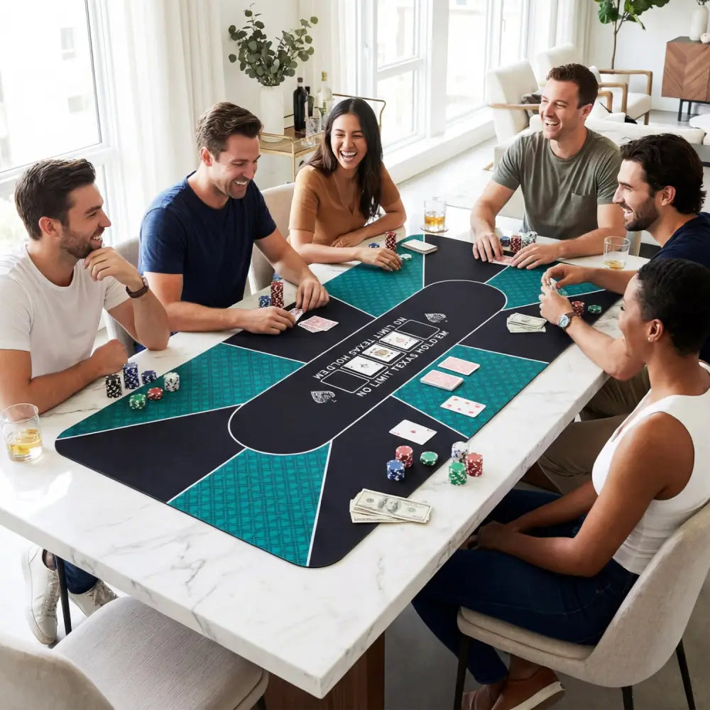 70 x 35 Inch Poker Table Top with Water-repellent Surface for 10-Player-Green - Green - Game Room