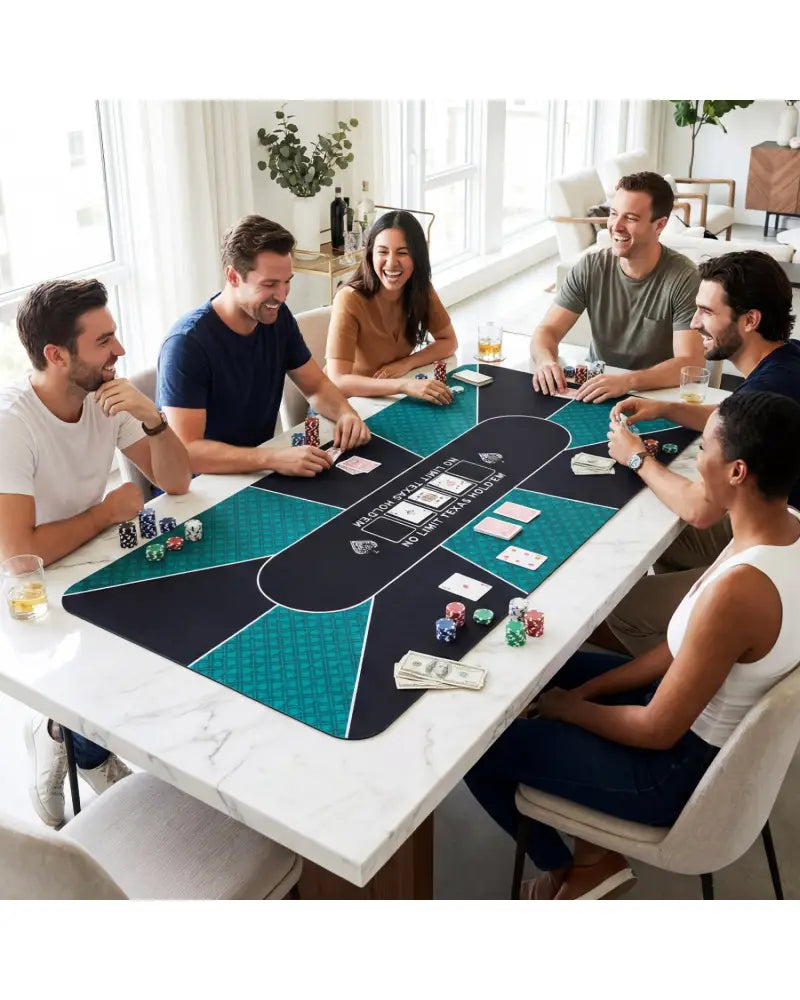 70 x 35 Inch Poker Table Top with Water-repellent Surface for 10-Player-Green - Green - Game Room