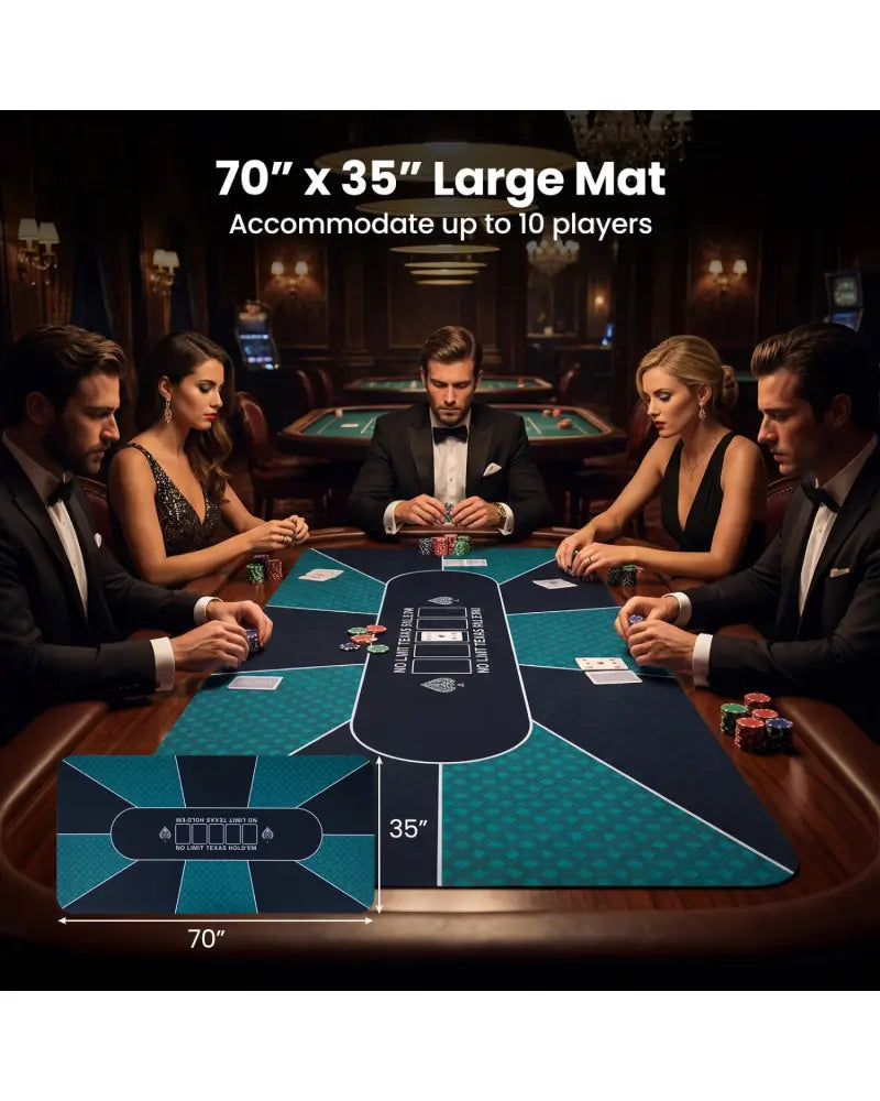 70 x 35 Inch Poker Table Top with Water-repellent Surface for 10-Player-Green - Green - Game Room