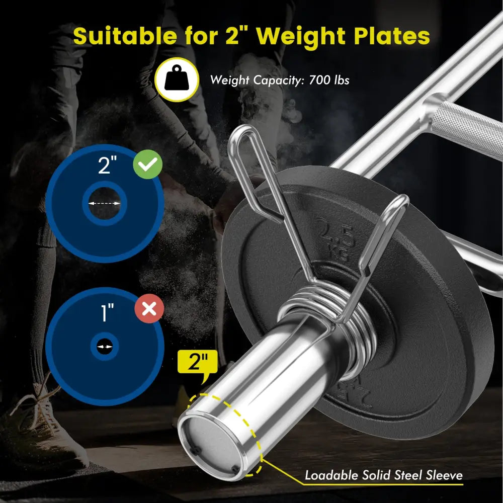 700 LBS Olympic Triceps Bar with Knurled Handles for Squats Deadlifts Shrugs - Silver - Weights Accessories