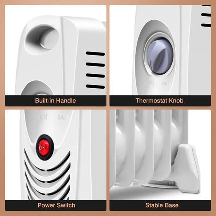 700 W Portable Mini Electric Oil-Filled Radiator Heater - White - Space Heaters