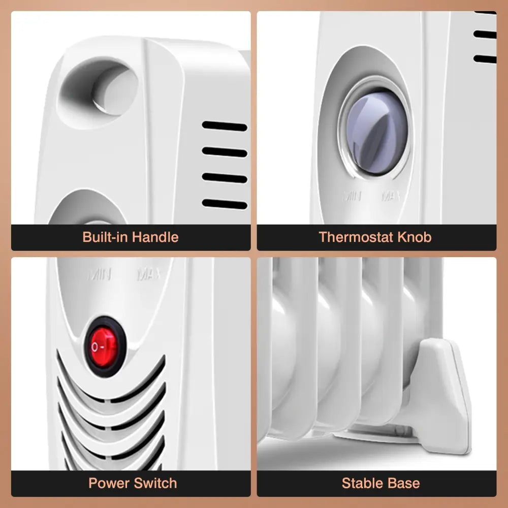 700 W Portable Mini Electric Oil-Filled Radiator Heater - White - Space Heaters