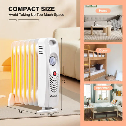 700 W Portable Mini Electric Oil-Filled Radiator Heater - White - Space Heaters