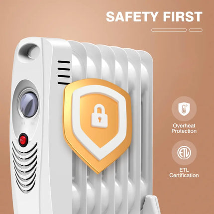 700 W Portable Mini Electric Oil-Filled Radiator Heater - White - Space Heaters