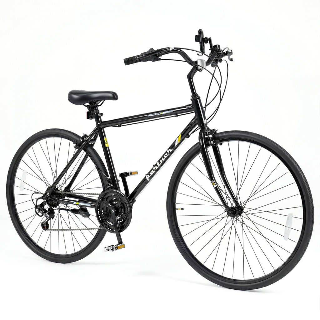 700C Hybrid Bike for Adult with 18-Speed Shimano Drivetrain and Phone Holder-Black