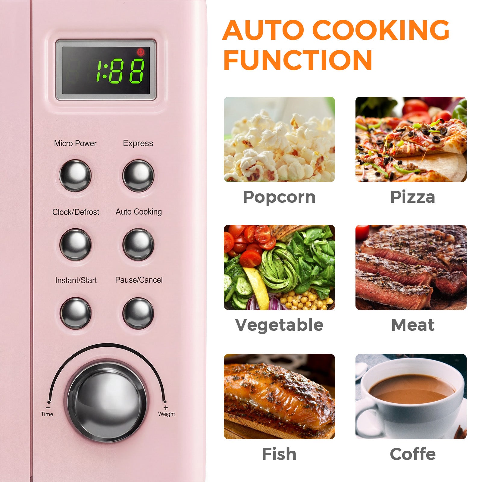 700W Retro Countertop Microwave Oven with 5 Micro Power and Auto Cooking Function-Pink