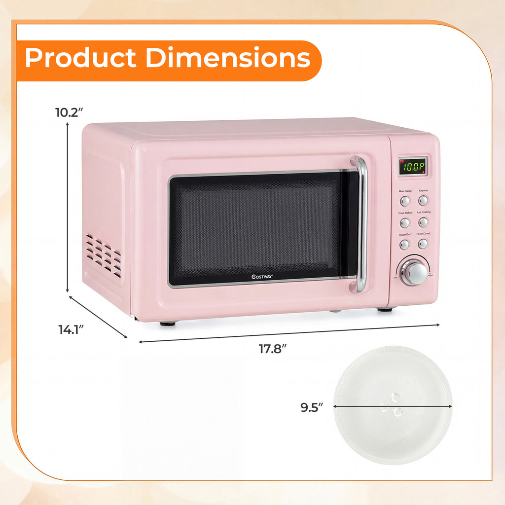 700W Retro Countertop Microwave Oven with 5 Micro Power and Auto Cooking Function-Pink