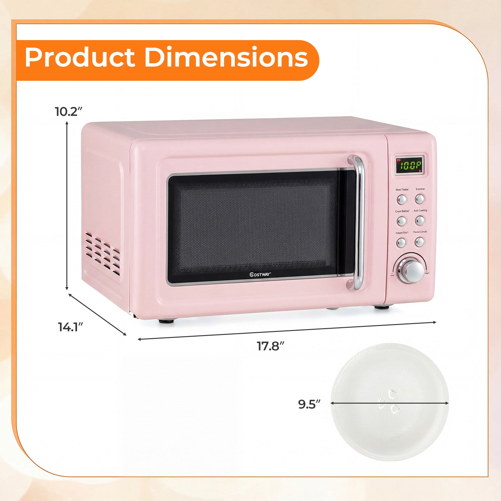 700W Retro Countertop Microwave Oven with 5 Micro Power and Auto Cooking Function-Pink