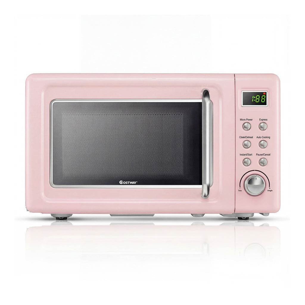 700W Retro Countertop Microwave Oven with 5 Micro Power and Auto Cooking Function-Pink