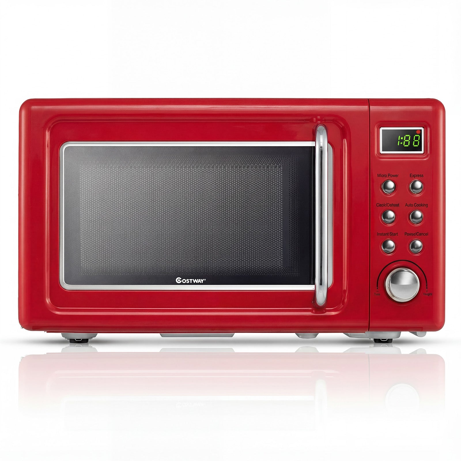 700W Retro Countertop Microwave Oven with 5 Micro Power and Auto Cooking Function-Light Red