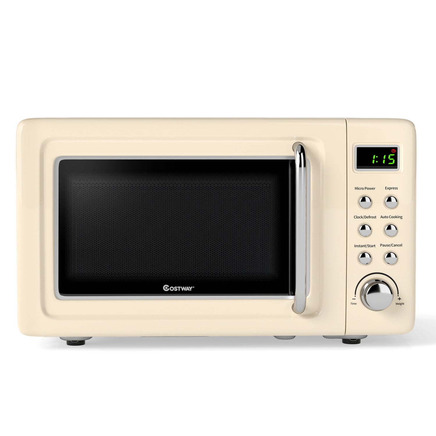 700W Retro Countertop Microwave Oven with 5 Micro Power and Auto Cooking Function-Cream White
