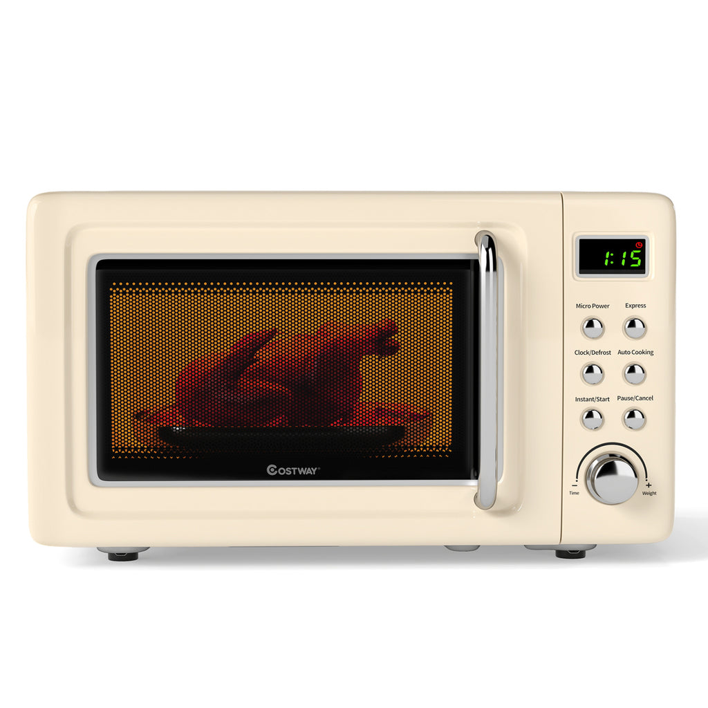 700W Retro Countertop Microwave Oven with 5 Micro Power and Auto Cooking Function-Cream White