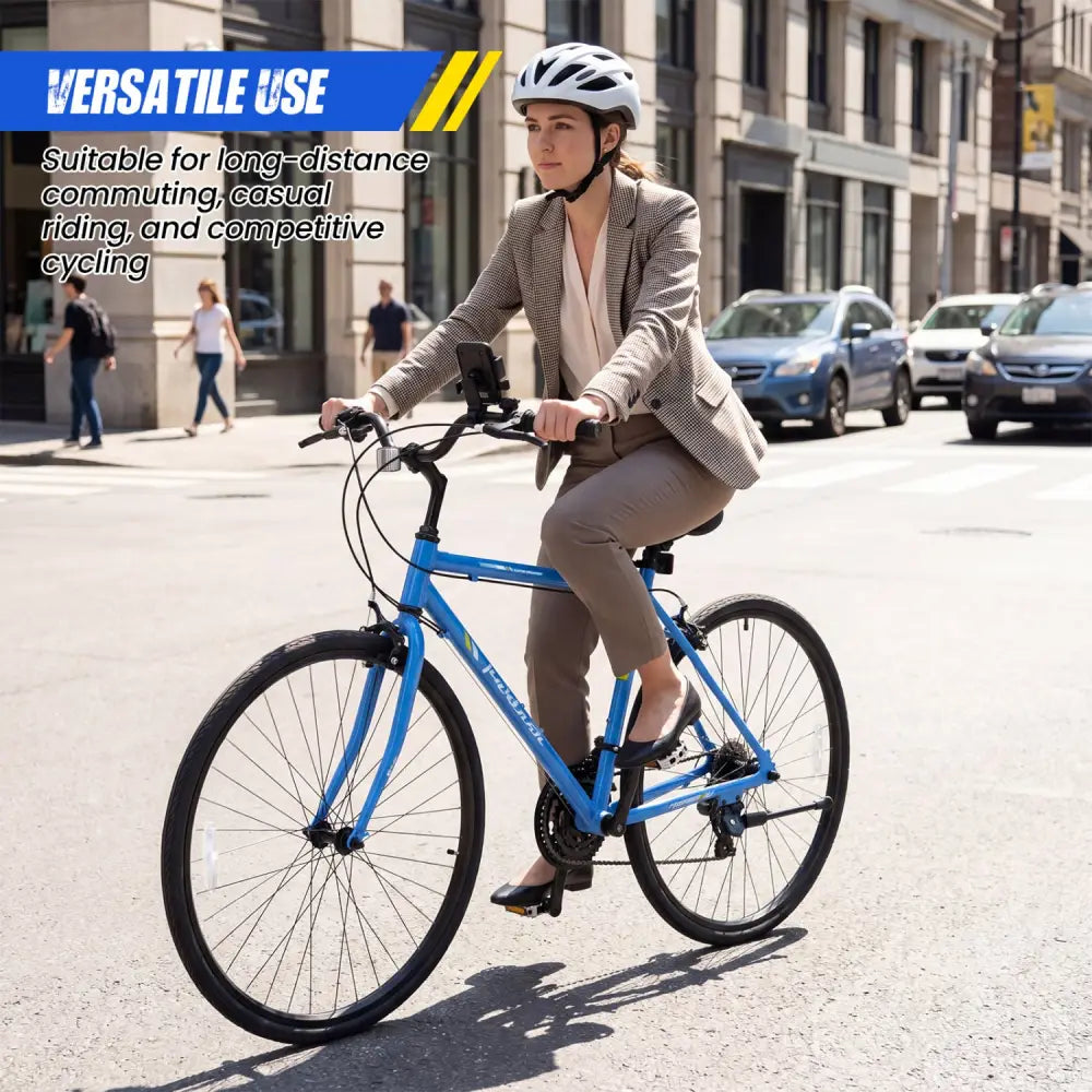 700C Hybrid Bike for Adult with 18-Speed Shimano Drivetrain and Phone Holder-Blue - Blue - Kids Bike
