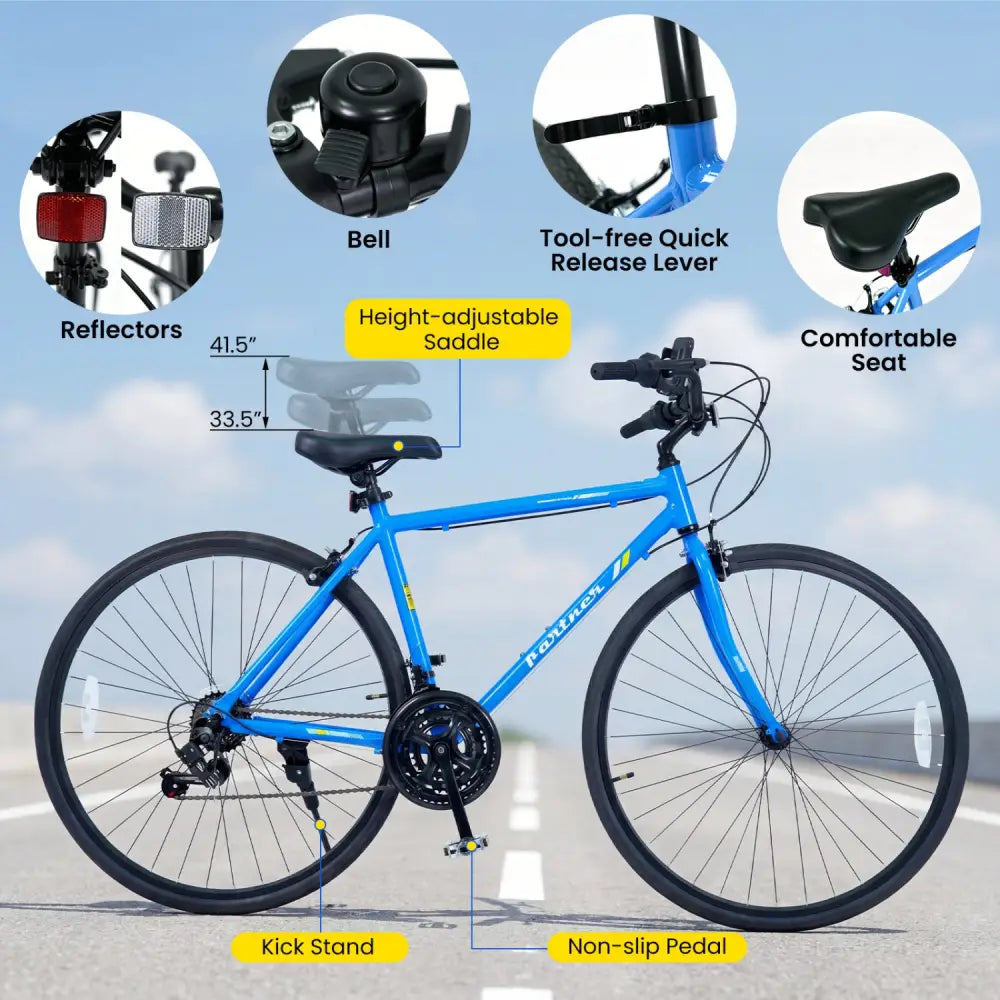 700C Hybrid Bike for Adult with 18-Speed Shimano Drivetrain and Phone Holder-Blue - Blue - Kids Bike