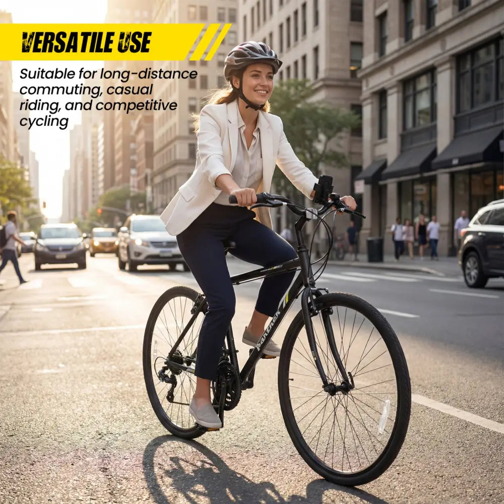 700C Hybrid Bike for Adult with 18-Speed Shimano Drivetrain and Phone Holder-Black - Black - Kids Bike