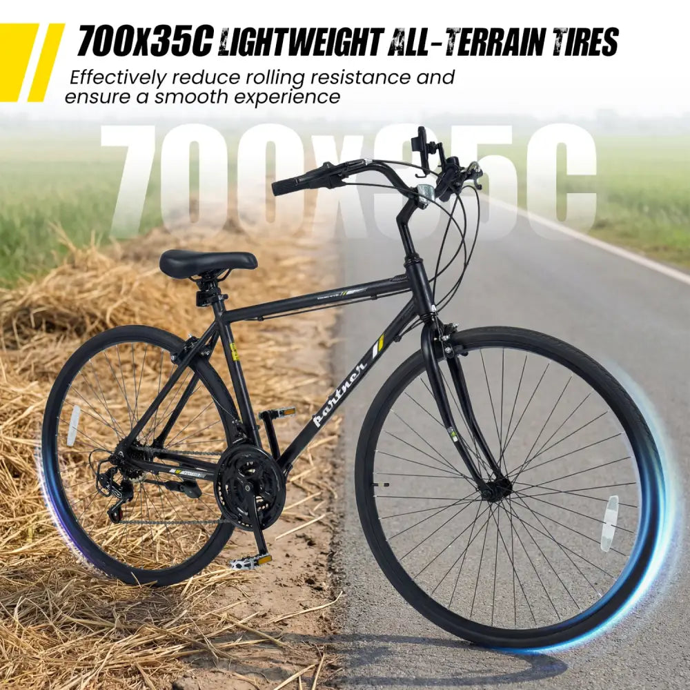 700C Hybrid Bike for Adult with 18-Speed Shimano Drivetrain and Phone Holder-Black - Black - Kids Bike