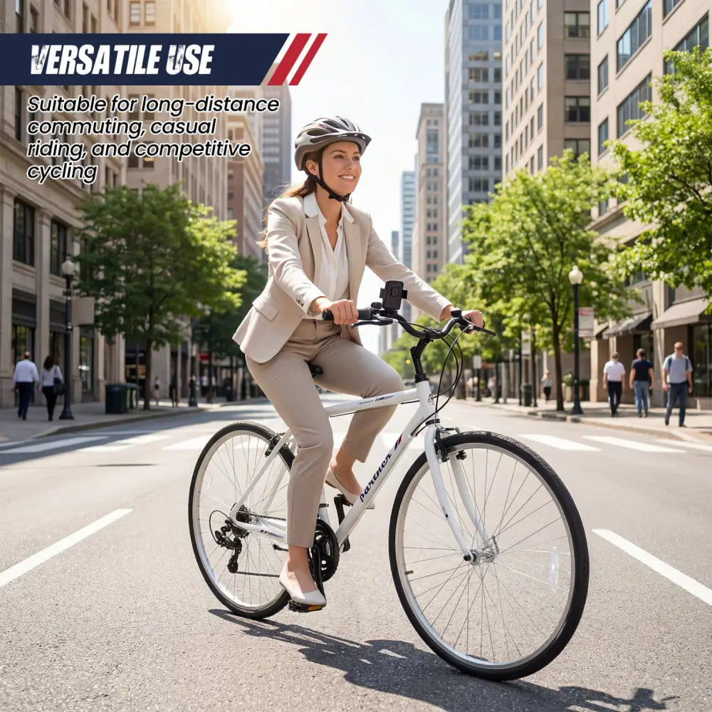 700C Hybrid Bike for Adult with 18-Speed Shimano Drivetrain and Phone Holder-White - White - Kids Bike