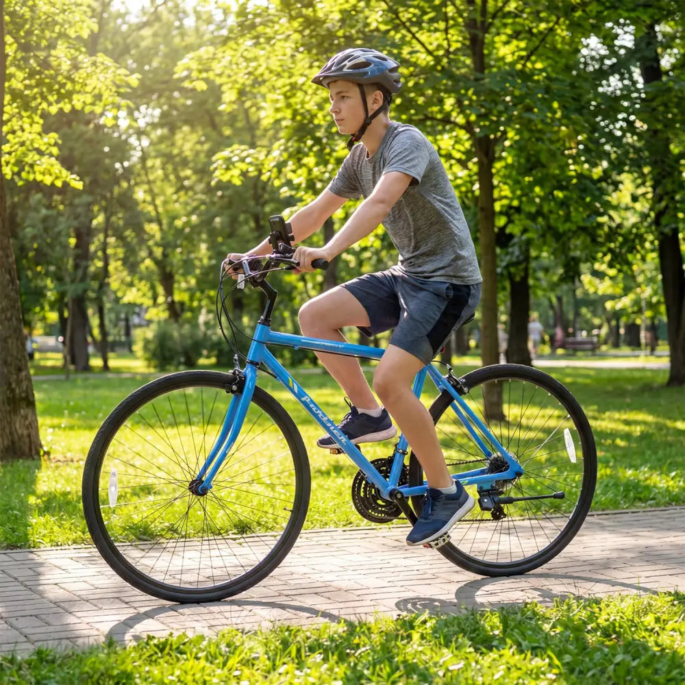 700C Hybrid Bike for Adult with 18-Speed Shimano Drivetrain and Phone Holder-Blue - Blue - Kids Bike