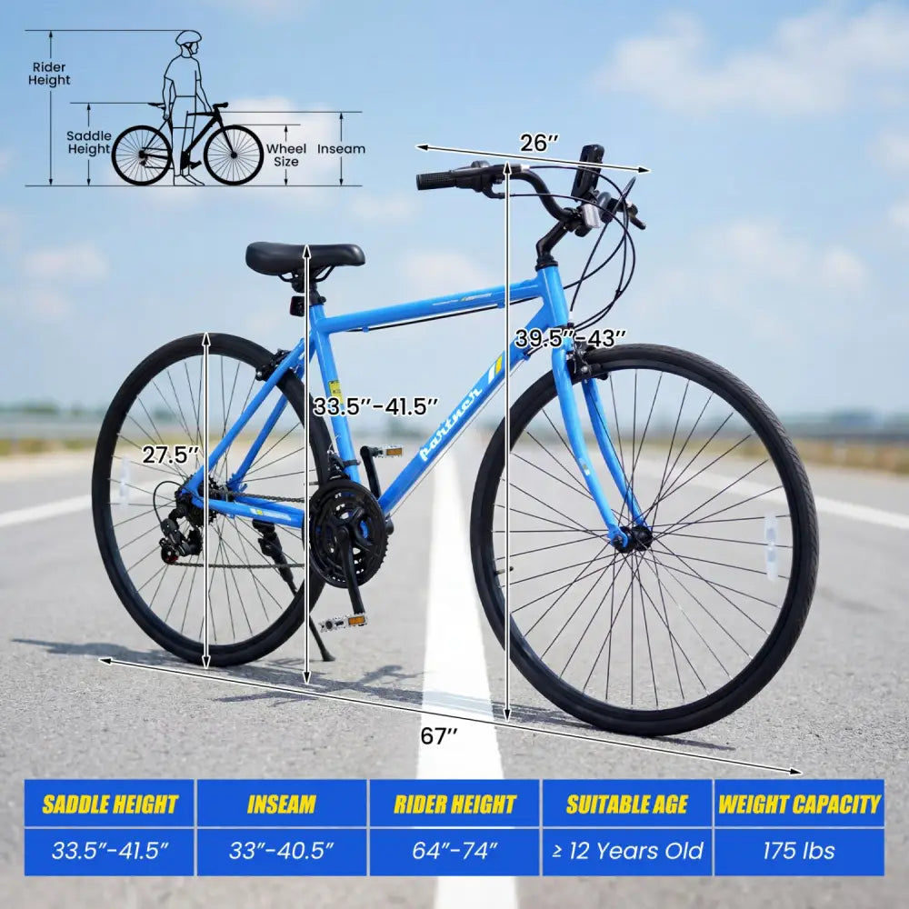 700C Hybrid Bike for Adult with 18-Speed Shimano Drivetrain and Phone Holder-Blue - Blue - Kids Bike