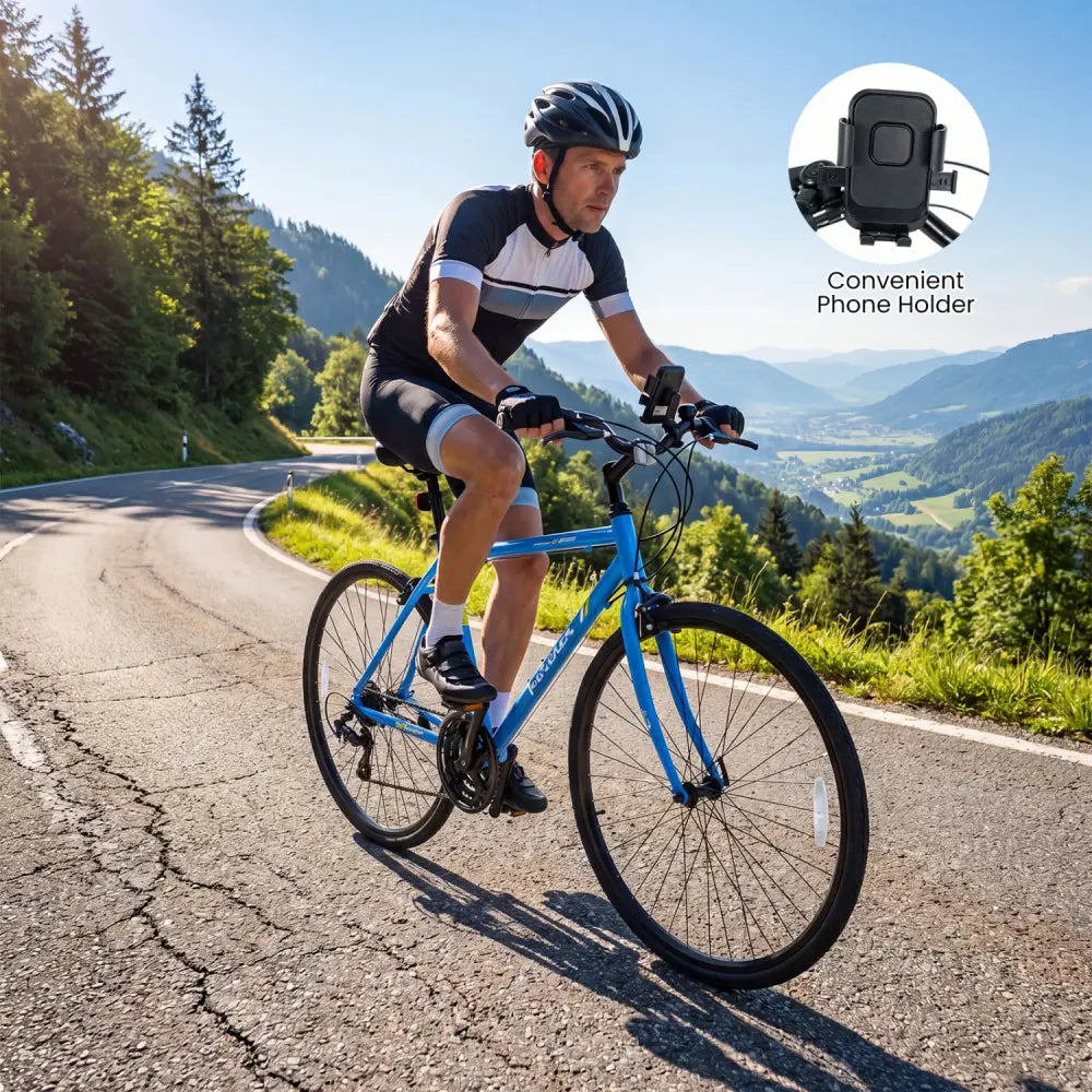 700C Hybrid Bike for Adult with 18-Speed Shimano Drivetrain and Phone Holder-Blue - Blue - Kids Bike