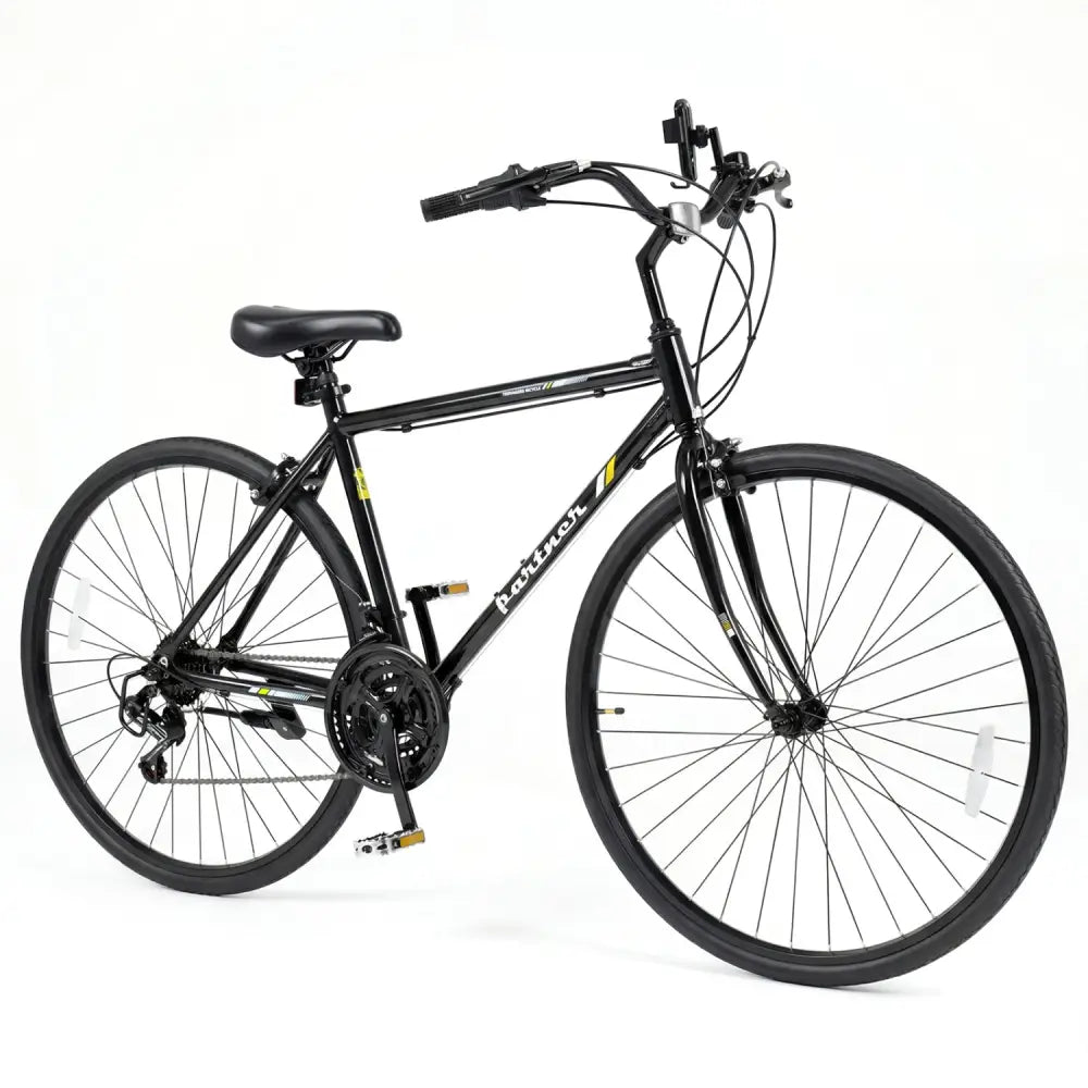 700C Hybrid Bike for Adult with 18-Speed Shimano Drivetrain and Phone Holder-Black - Black - Kids Bike