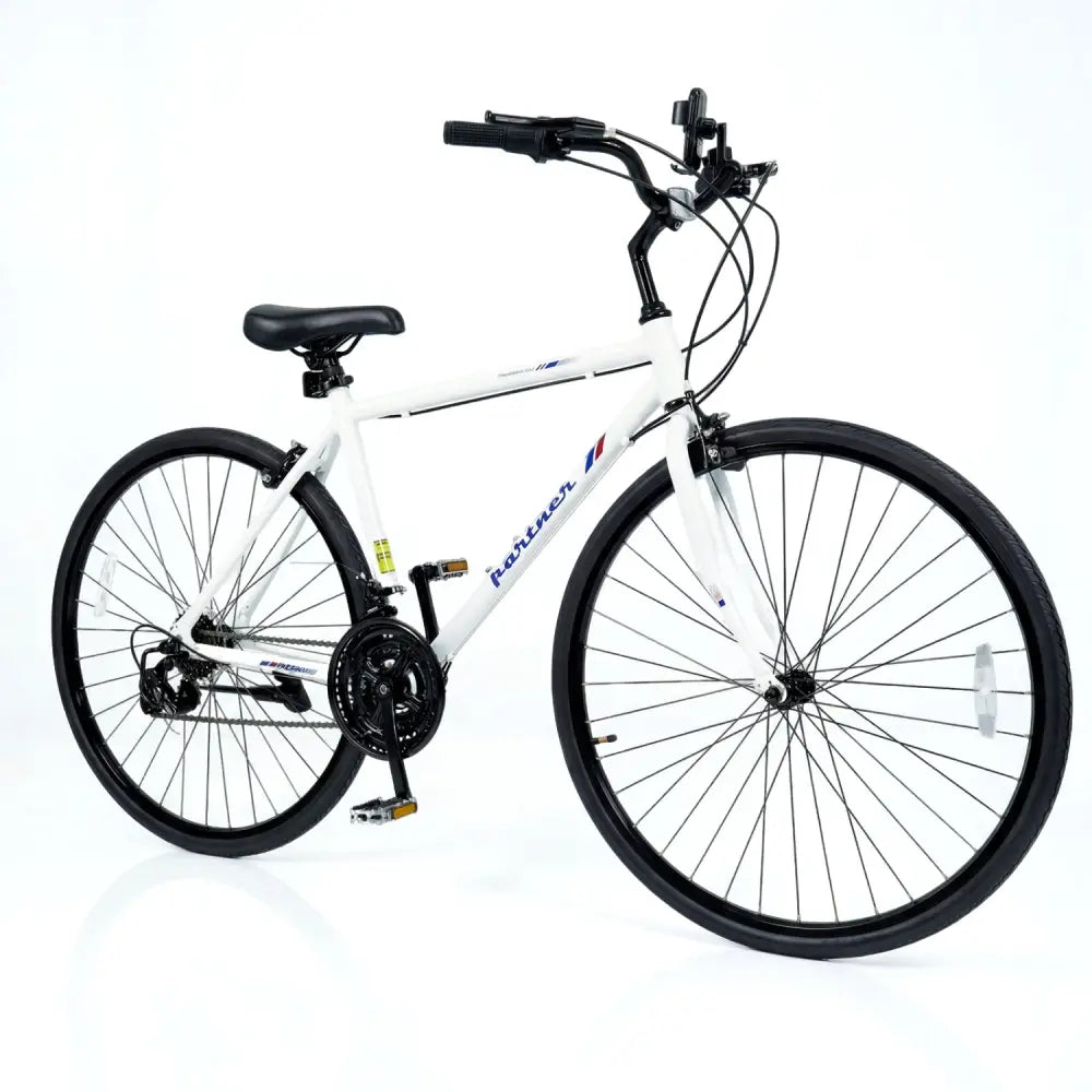 700C Hybrid Bike for Adult with 18-Speed Shimano Drivetrain and Phone Holder-White - White - Kids Bike
