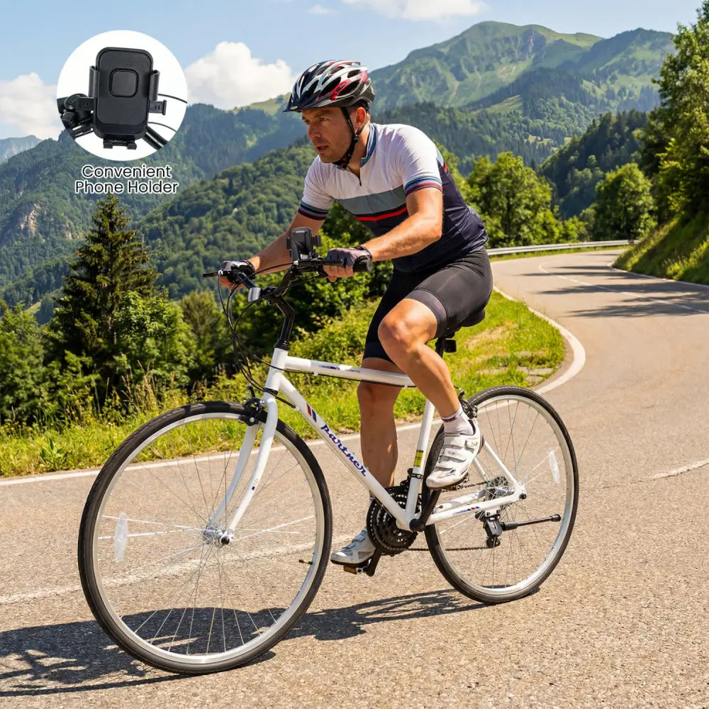 700C Hybrid Bike for Adult with 18-Speed Shimano Drivetrain and Phone Holder-White - White - Kids Bike