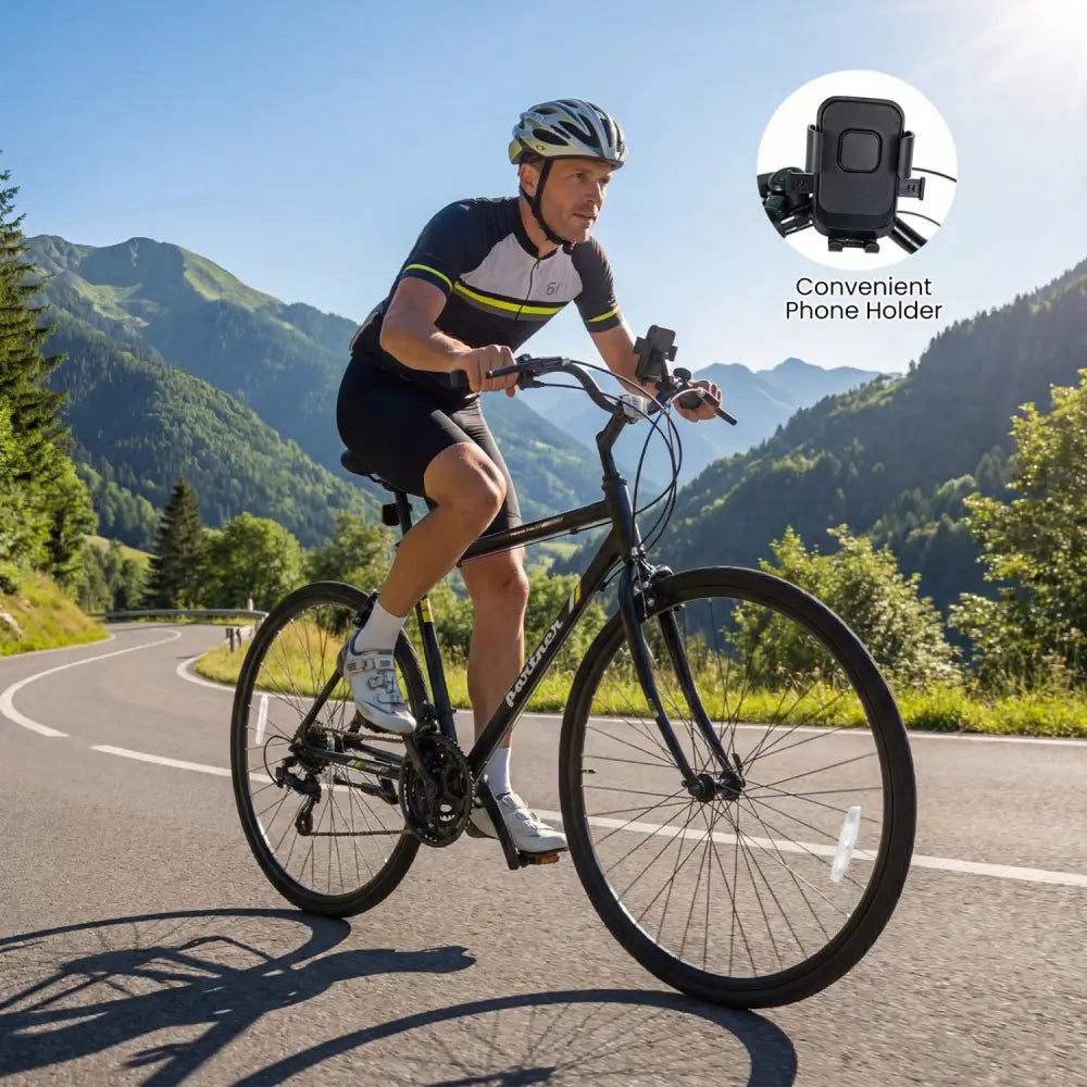 700C Hybrid Bike for Adult with 18-Speed Shimano Drivetrain and Phone Holder-Black - Black - Kids Bike