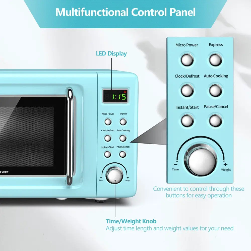 700W Retro Countertop Microwave Oven with 5 Micro Power and Auto Cooking Function-Green - Green - Toaster Ovens
