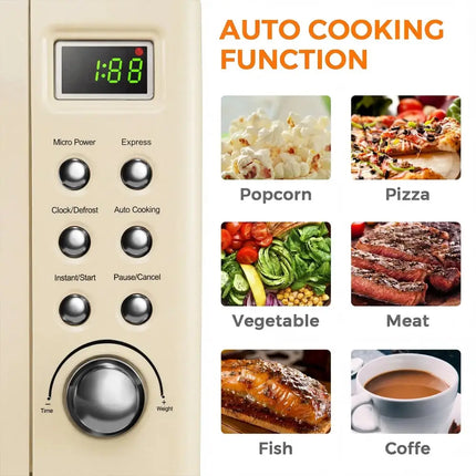 700W Retro Countertop Microwave Oven with 5 Micro Power and Auto Cooking Function-Cream White Costway