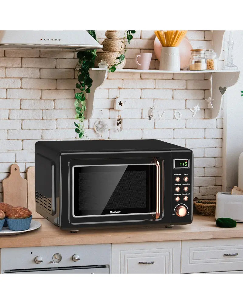 700W Retro Countertop Microwave Oven with 5 Micro Power and Auto Cooking Function-Golden - Golden - Toaster Ovens